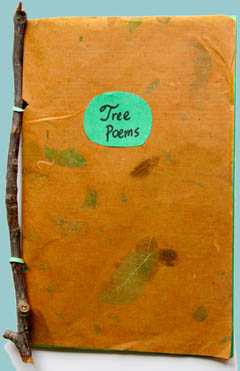 Tree Poems, , made with twig, handmade leaf paper, rubber band