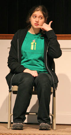 Adina performing Eugene's play